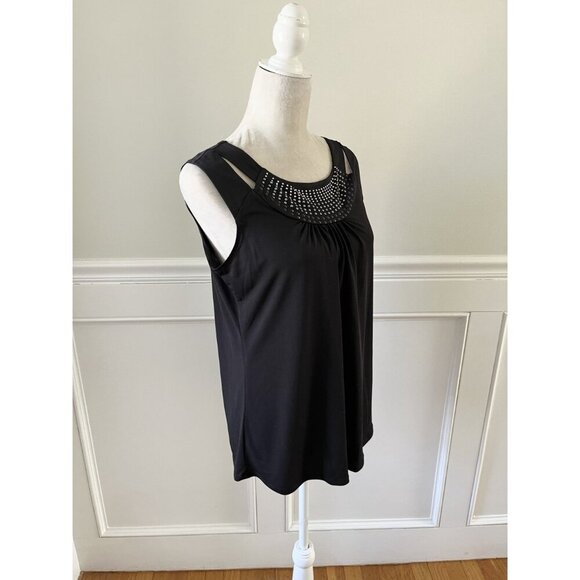 Susan Lawrence Black Embellished Cutout Shoulder Tank Top M Stretch - Picture 2 of 4